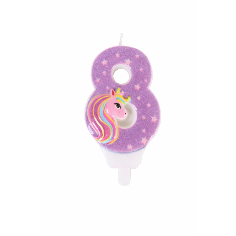Vela De Cumpleaños Número 8 Unicornio De Partilandia