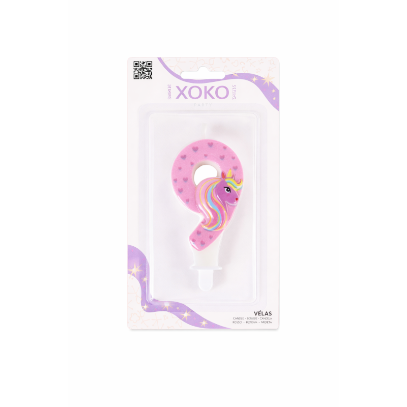 Vela De Cumpleaños Número 9 Unicornio