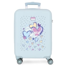 Maleta De Cabina 55 cm Azul Claro Con Corazones