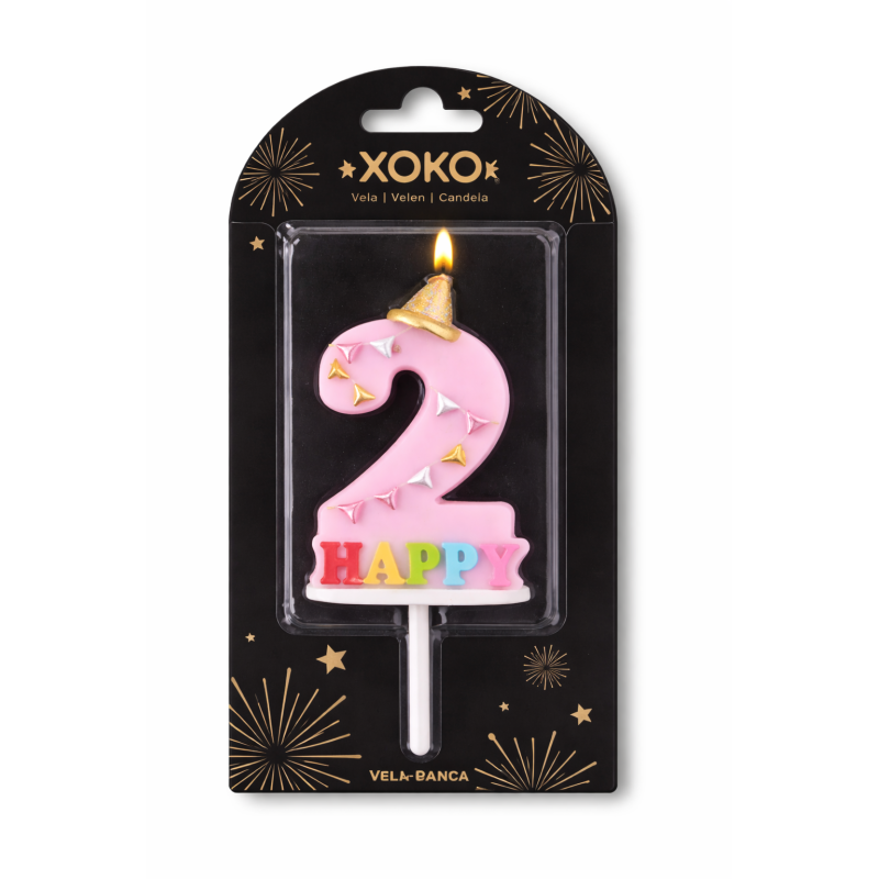 Vela De Cumpleaños Happy Birthday Número 2 Surtido