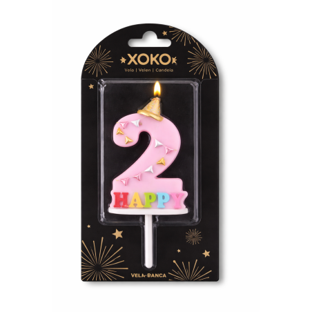 Vela De Cumpleaños Happy Birthday Número 2 Surtido