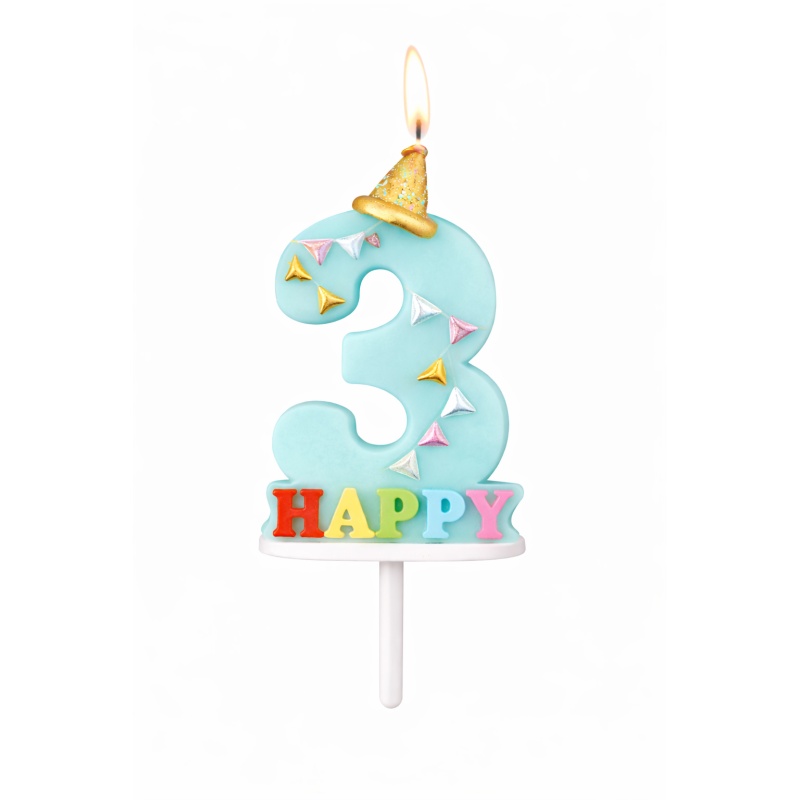 Vela De Cumpleaños Happy Birthday Número 3 Surtido De Partilandia