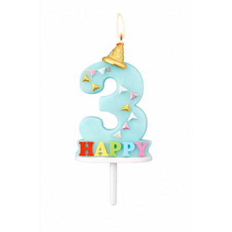 Vela De Cumpleaños Happy Birthday Número 3 Surtido De Partilandia