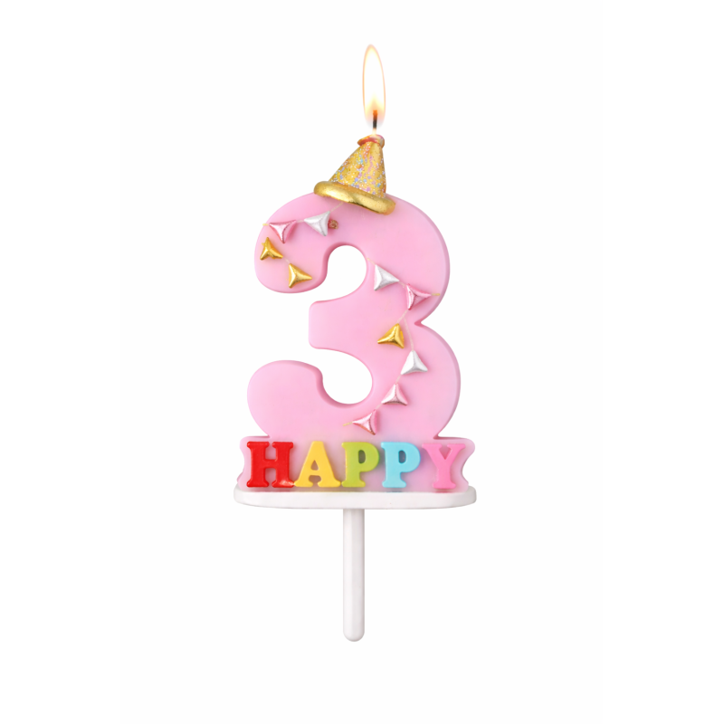 Vela De Cumpleaños Happy Birthday Número 3 Surtido