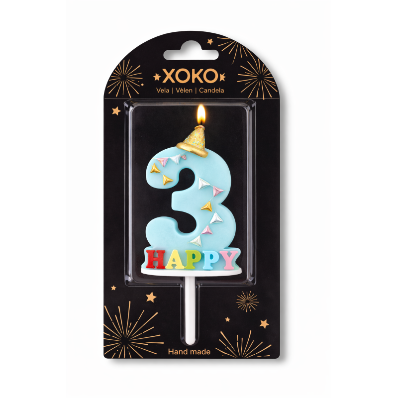 Vela De Cumpleaños Happy Birthday Número 3 Surtido