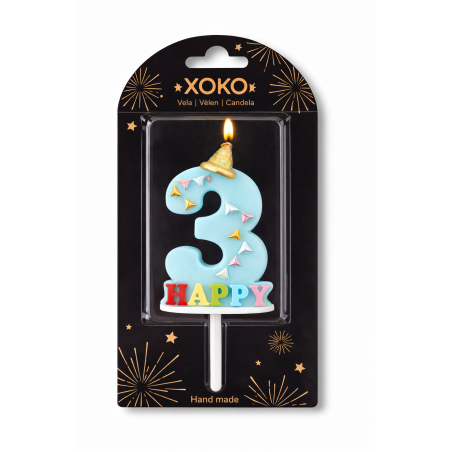 Vela De Cumpleaños Happy Birthday Número 3 Surtido