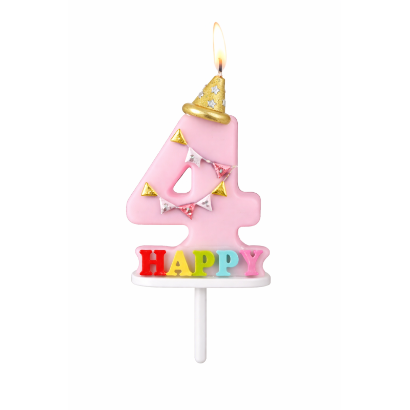 Vela De Cumpleaños Happy Birthday Número 4 Surtido