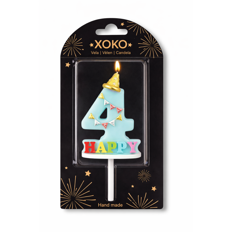 Vela De Cumpleaños Happy Birthday Número 4 Surtido