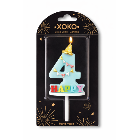 Vela De Cumpleaños Happy Birthday Número 4 Surtido