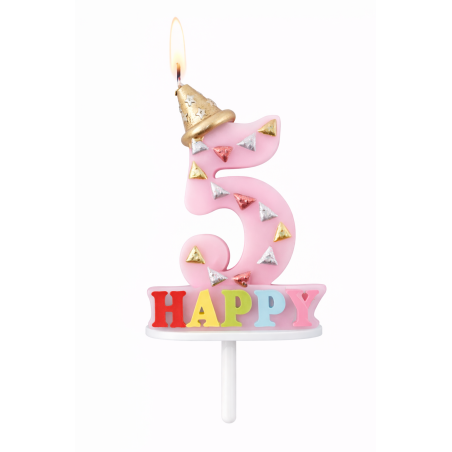 Vela De Cumpleaños Happy Birthday Número 5 Surtido