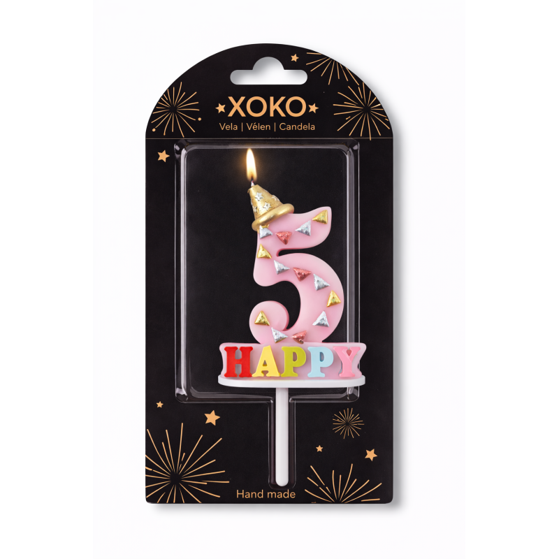 Vela De Cumpleaños Happy Birthday Número 5 Surtido