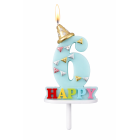 Vela De Cumpleaños Happy Birthday Número 6 Surtido De Partilandia
