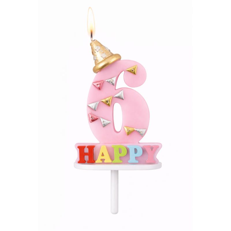 Vela De Cumpleaños Happy Birthday Número 6 Surtido