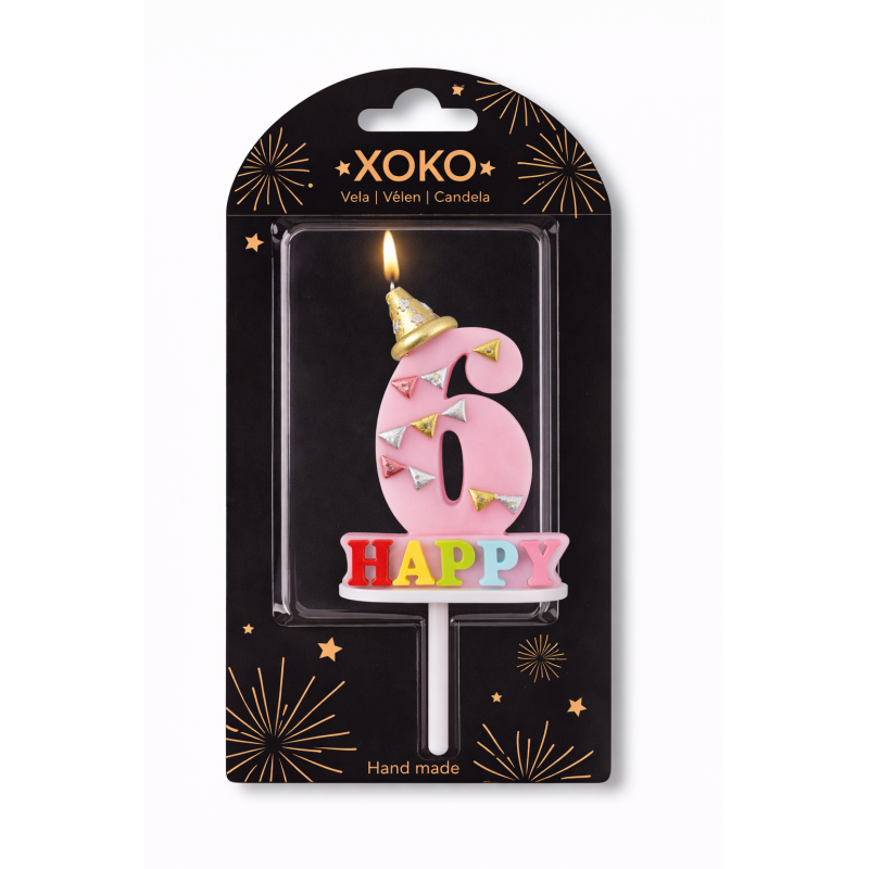 Vela De Cumpleaños Happy Birthday Número 6 Surtido