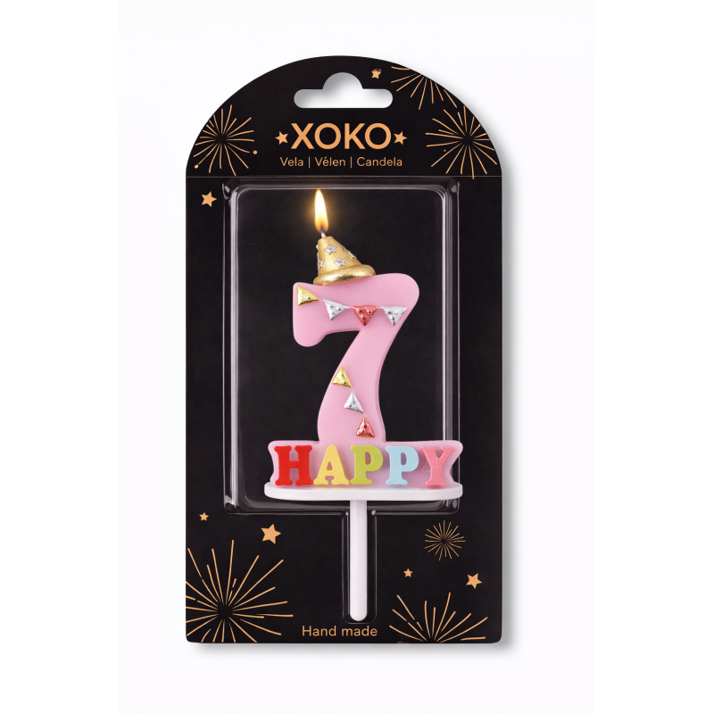 Vela De Cumpleaños Happy Birthday Número 7 Surtido