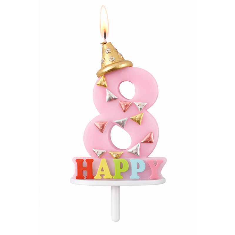 Vela De Cumpleaños Happy Birthday Número 8 Surtido
