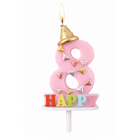 Vela De Cumpleaños Happy Birthday Número 8 Surtido