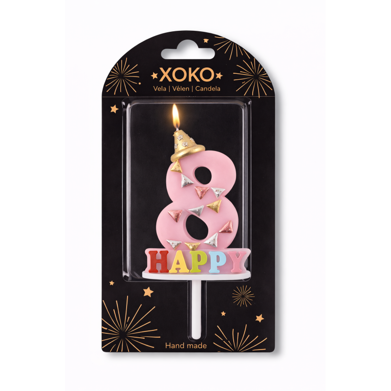 Vela De Cumpleaños Happy Birthday Número 8 Surtido