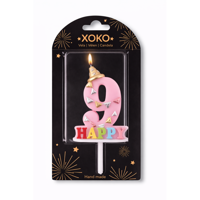 Vela De Cumpleaños Happy Birthday Número 9 Surtido