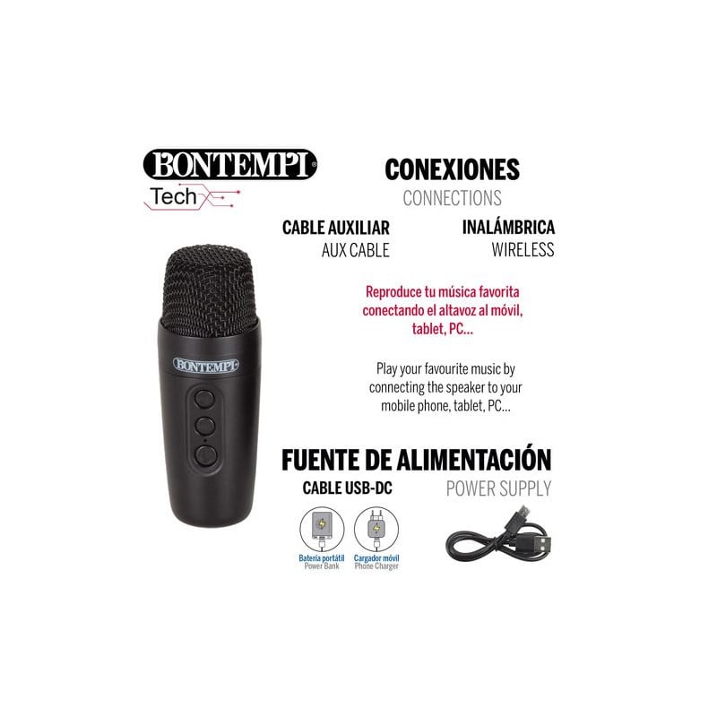 Bontempi- Mini Altavoz Wireless C/ Micrófono Y Luces