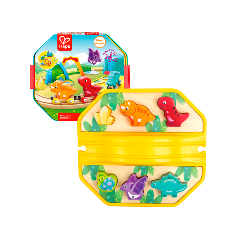 Hape Set Tren De Dinosaurios Con Cubo