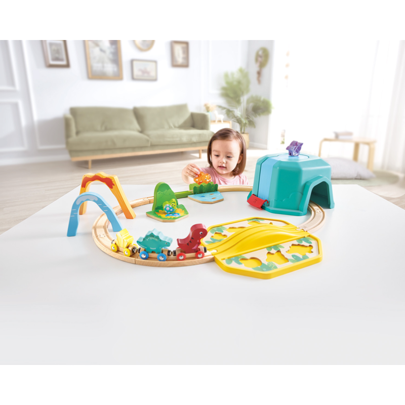Hape Set Tren De Dinosaurios Con Cubo