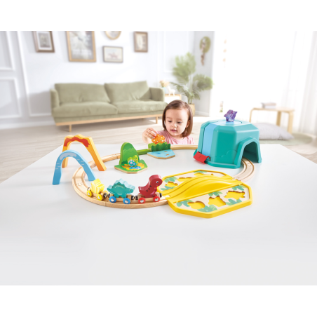 Hape Set Tren De Dinosaurios Con Cubo