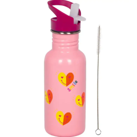 Botella Rosa Con Corazones Acero Inoxidable 2