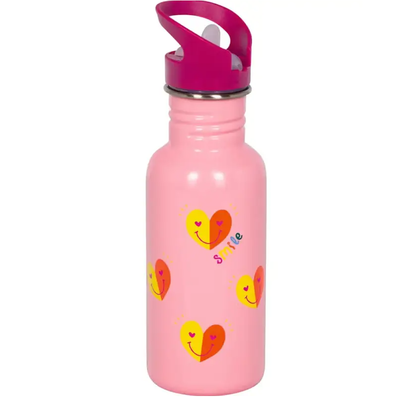 Botella Rosa Con Corazones Acero Inoxidable