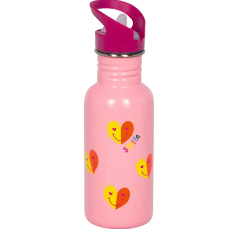 Botella Rosa Con Corazones Acero Inoxidable
