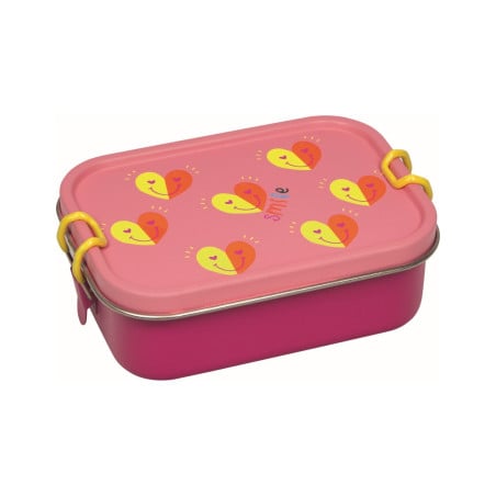 Fiambrera Rosa Con Corazones Acero Inox