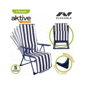 Tumbona Reclinable Rayas Azul y Blanca 2