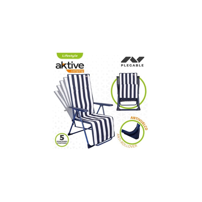 Tumbona Reclinable Rayas Azul y Blanca