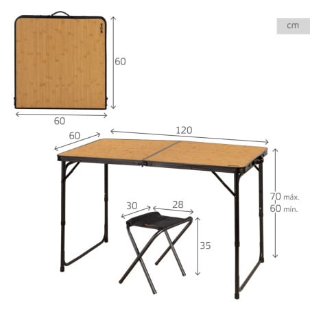 Mesa Plegable Aluminio Bambú 120x60CM