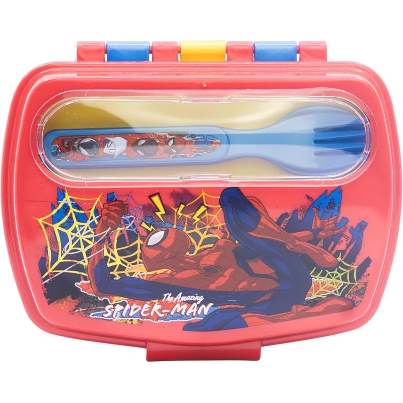 Sandwichera Rectangular Con Cubiertos Spiderman