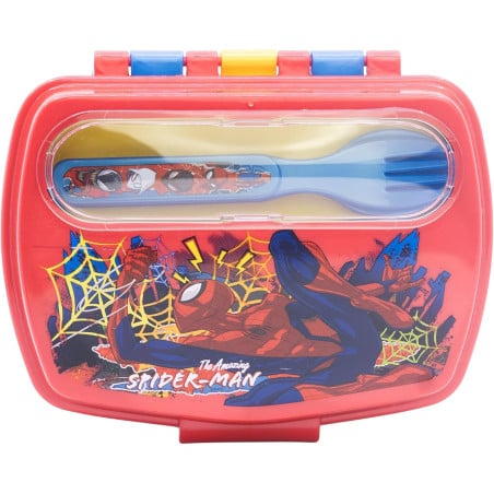 Sandwichera Rectangular Con Cubiertos Spiderman