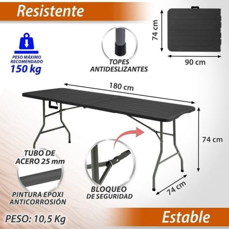 Mesa Doble Plegable Ceniza 180x74CM