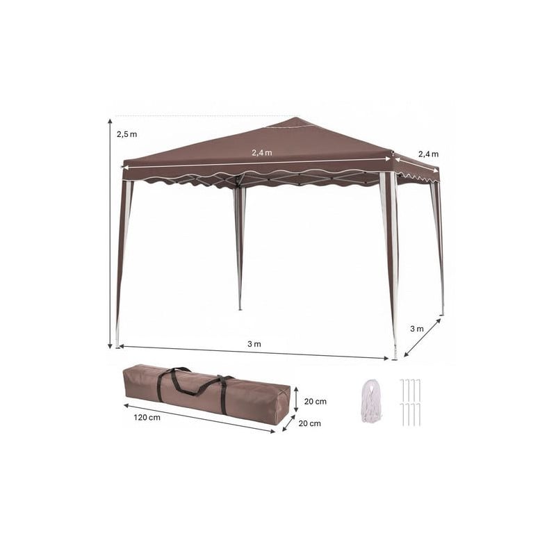 Gazebo Plegable Acero Marrón 3X3X3M