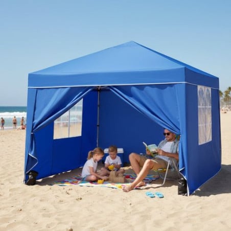 Gazebo Plegable Cerrado Acero Azul 3X3X2.6CM