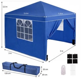 Gazebo Plegable Cerrado Acero Azul 3X3X2.6CM 2