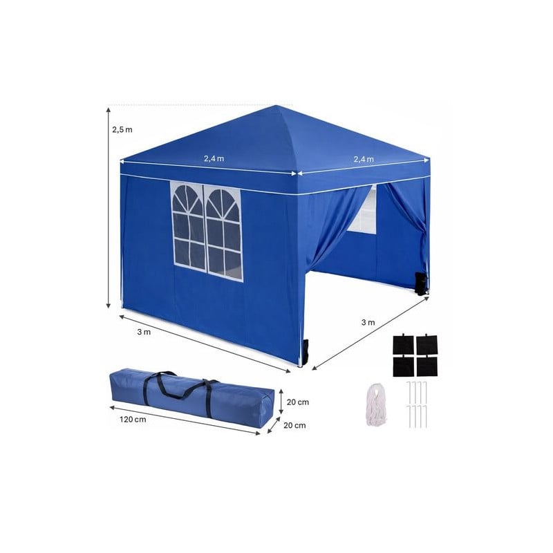 Gazebo Plegable Cerrado Acero Azul 3X3X2.6CM