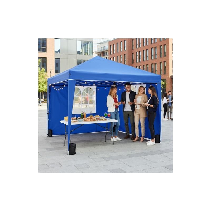 Gazebo Plegable Cerrado Acero Azul 3X3X2.6CM