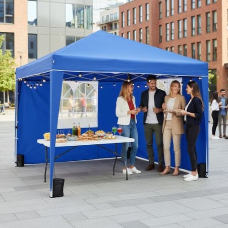 Gazebo Plegable Cerrado Acero Azul 3X3X2.6CM