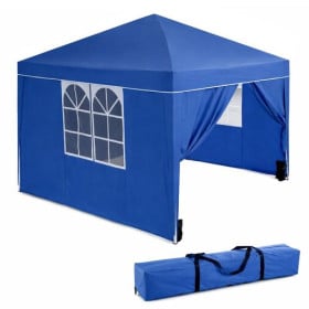 Gazebo Plegable Cerrado Acero Azul 3X3X2.6CM