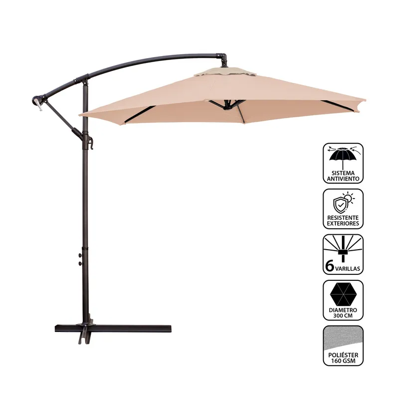 Parasol Excéntrico Acero/Poliéster Moka 300CM
