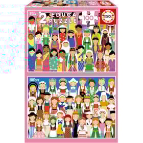 Puzzle Niñas De Europa Y Asia 2x100 Pzs