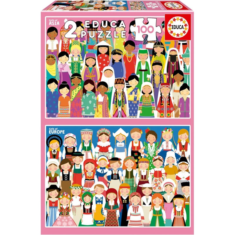 Puzzle Niñas De Europa Y Asia 2x100 Pzs De Educa Borras