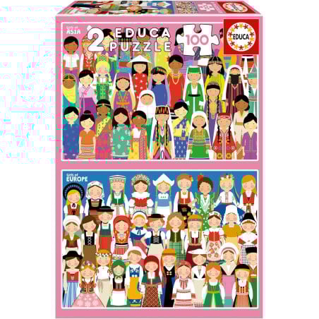 Puzzle Niñas De Europa Y Asia 2x100 Pzs De Educa Borras