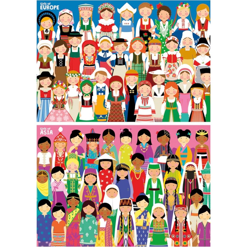 Puzzle Niñas De Europa Y Asia 2x100 Pzs