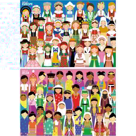 Puzzle Niñas De Europa Y Asia 2x100 Pzs